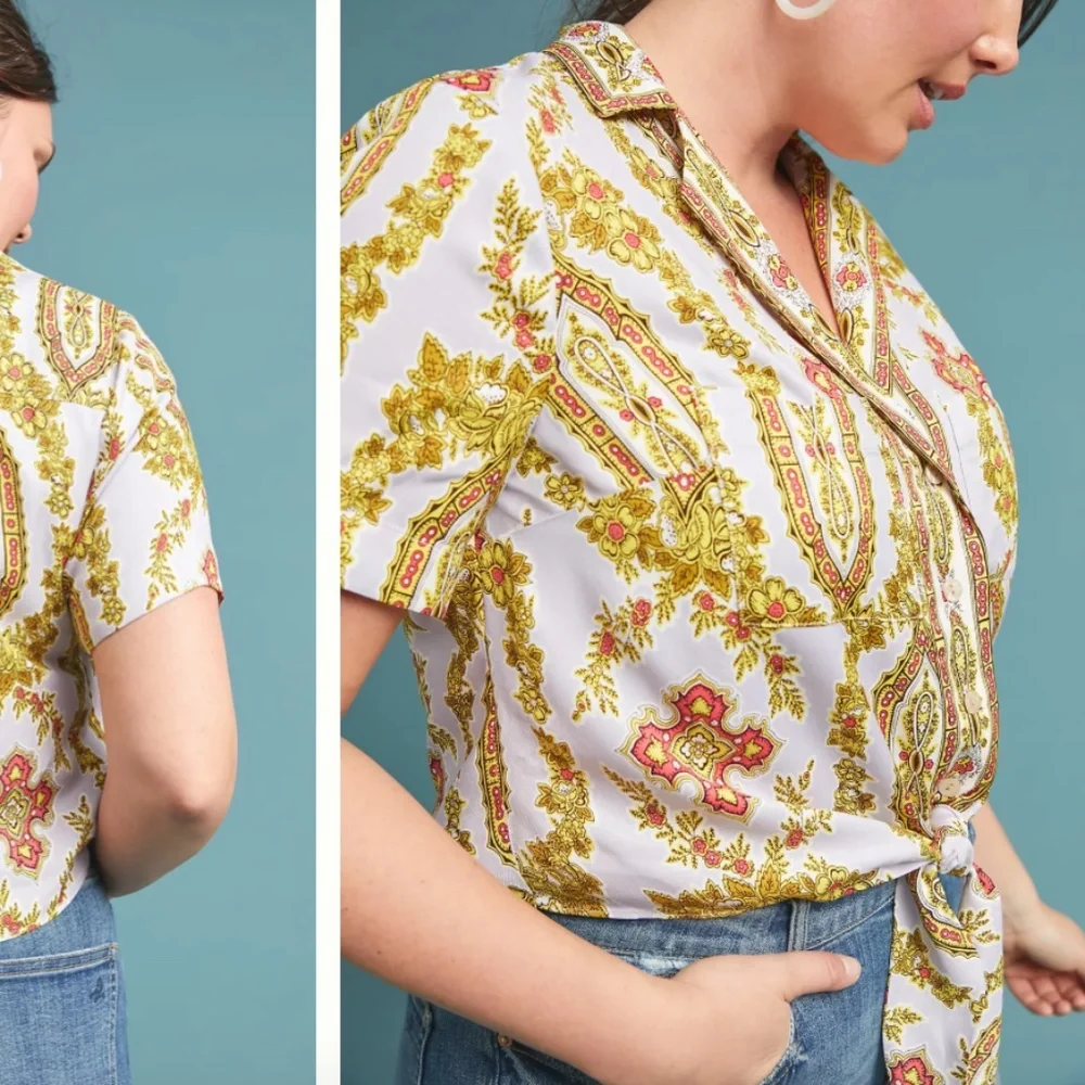 ⭐️Echarpe Button Down Chic Girly Hipster Hippie Paisley Boho Bohemian Classy Top - Picture 4 of 9